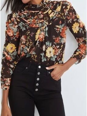NWT VERONICA BEARD 💕Ares Floral-print Silk-chiffon Blouse In Oxblood Multi